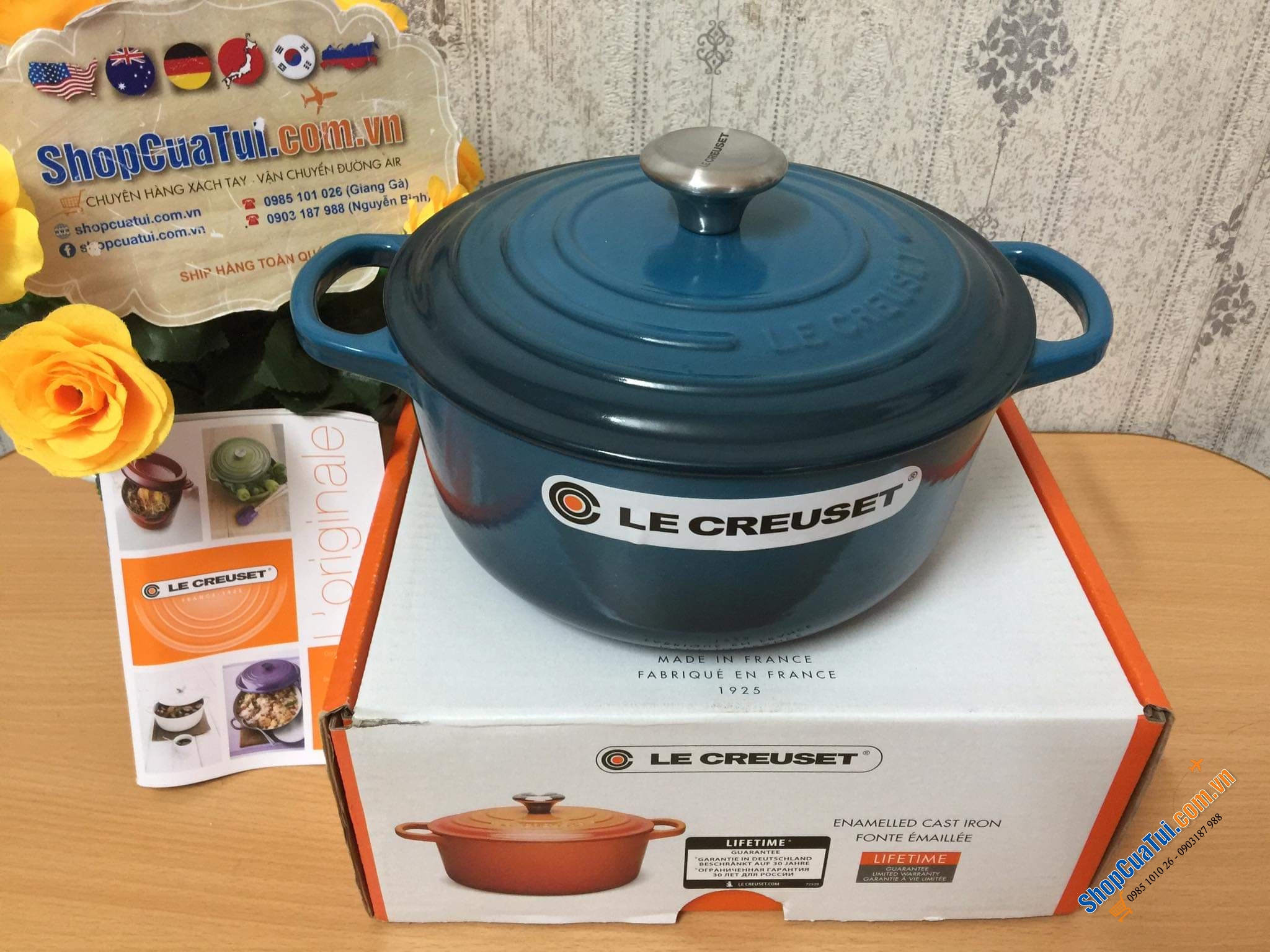NỒI Le Creuset 20 cm màu XANH CỔ VỊT DEEP TEAL HOẶC XANH CARIBEAN