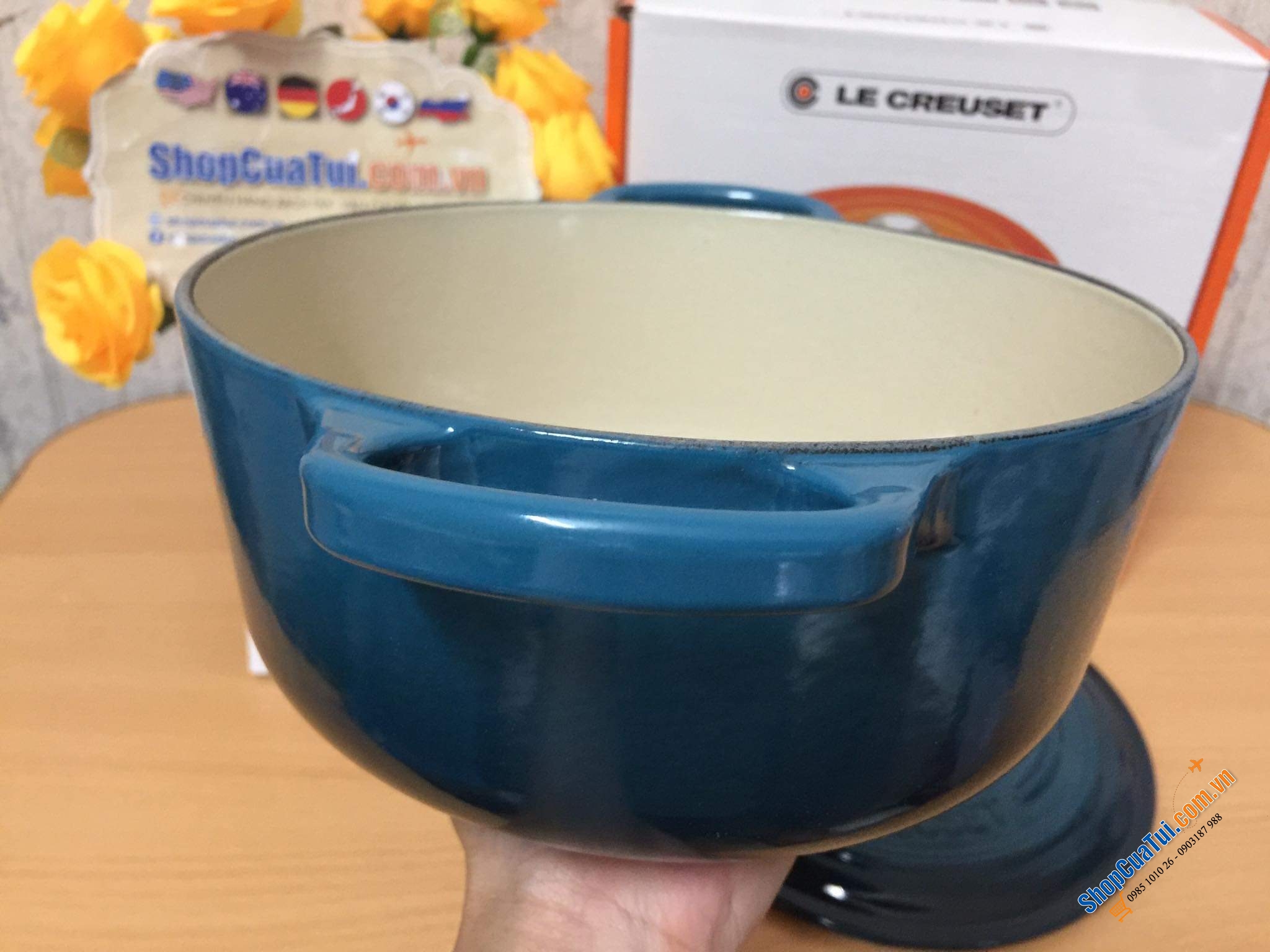 NỒI Le Creuset 20 cm màu XANH CỔ VỊT DEEP TEAL HOẶC XANH CARIBEAN