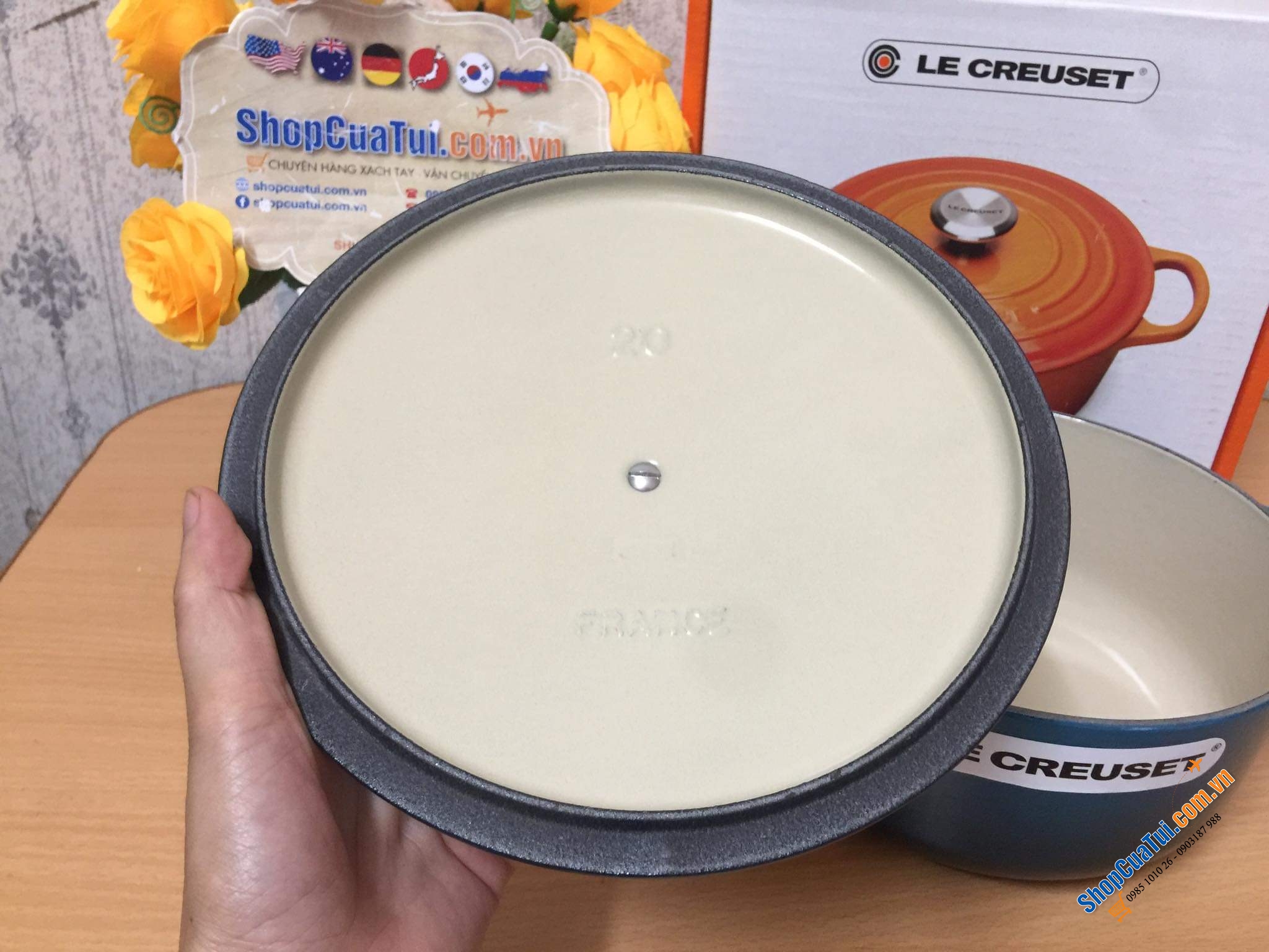 NỒI Le Creuset 20 cm màu XANH CỔ VỊT DEEP TEAL HOẶC XANH CARIBEAN
