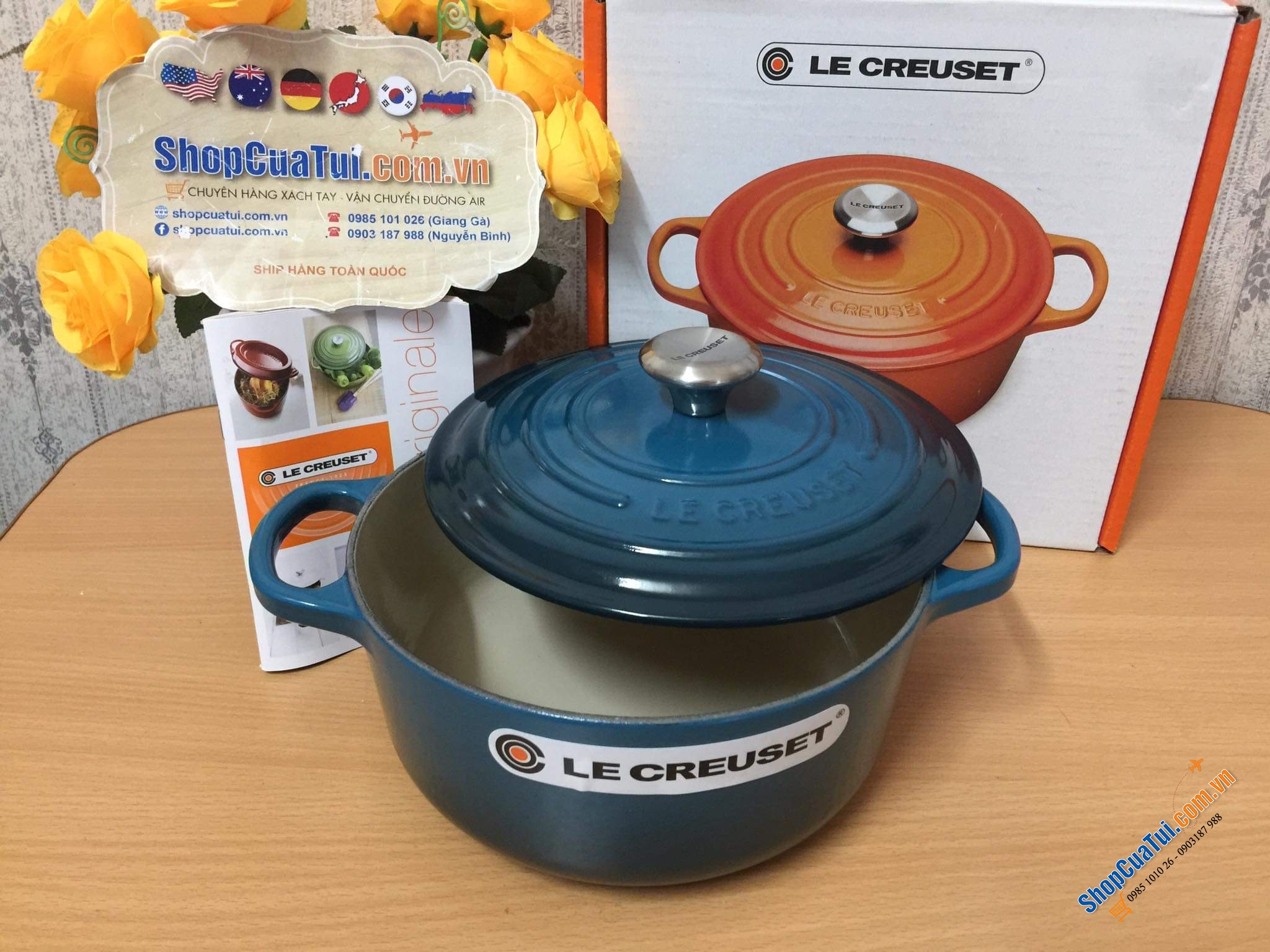 NỒI Le Creuset 20 cm màu XANH CỔ VỊT DEEP TEAL HOẶC XANH CARIBEAN