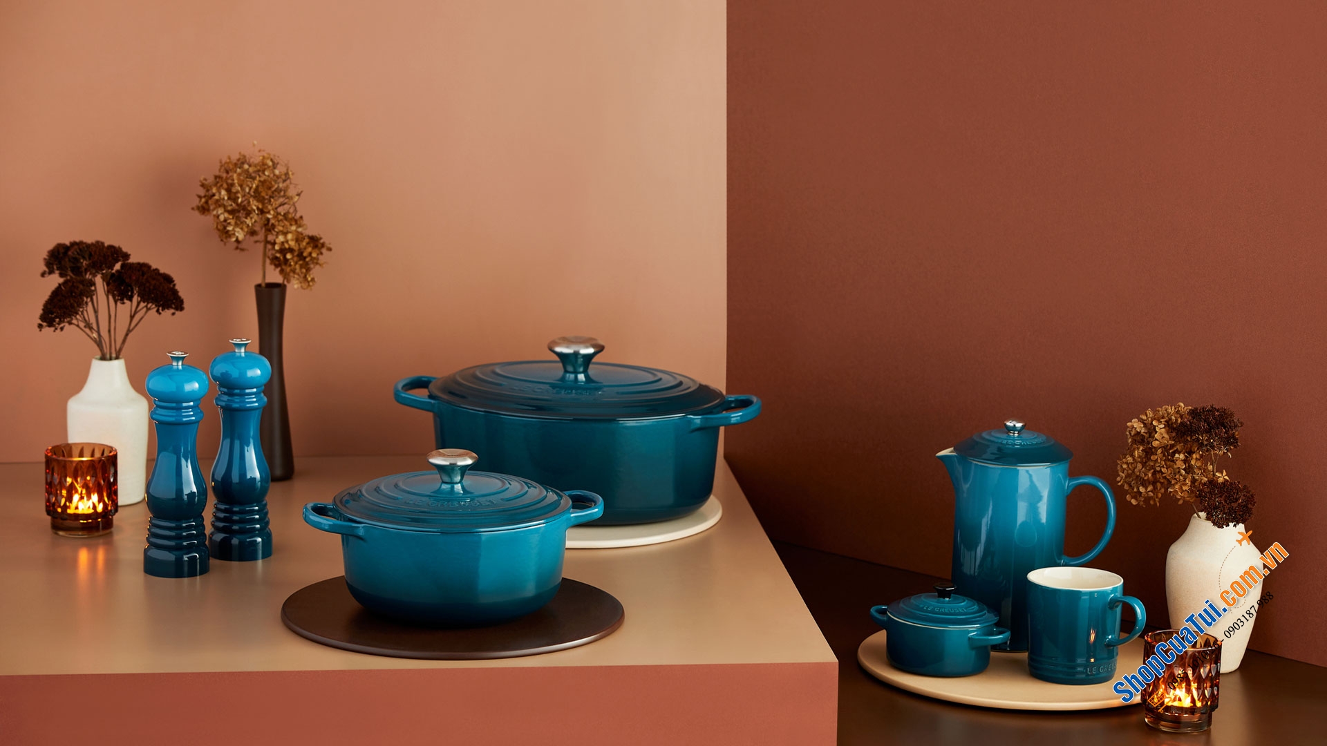 NỒI Le Creuset 20 cm màu XANH CỔ VỊT DEEP TEAL HOẶC XANH CARIBEAN