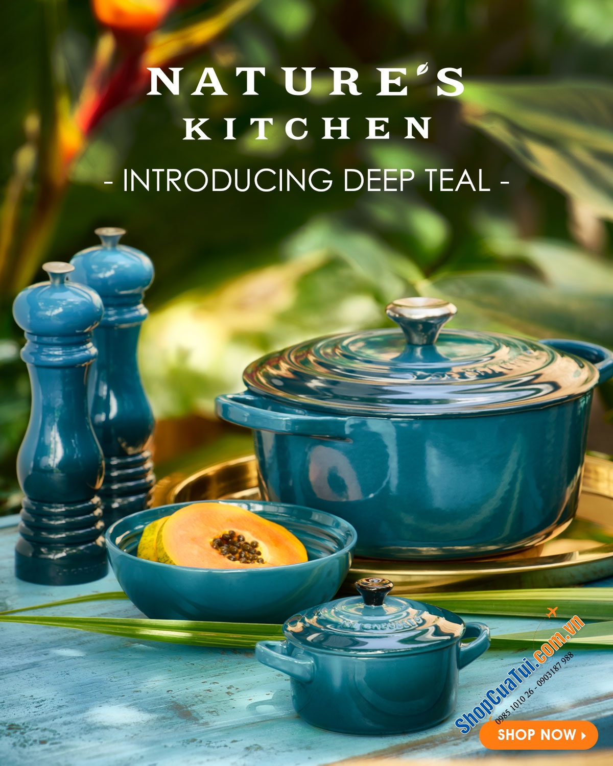 NỒI Le Creuset 20 cm màu XANH CỔ VỊT DEEP TEAL HOẶC XANH CARIBEAN