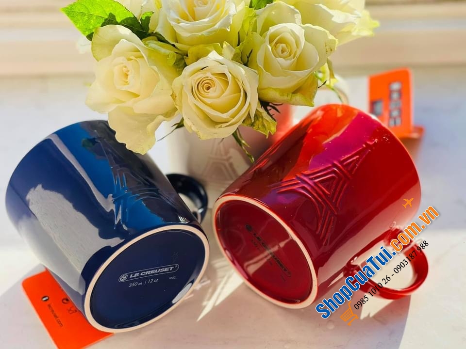 SET 3 CỐC UỐNG NƯỚC LE CREUSET 350ml HÌNH THÁP EIFFEL (Ép- Phen) màu xanh-trắng-đỏ (màu cờ Pháp).