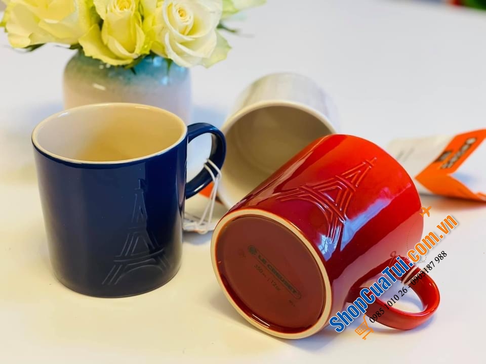 SET 3 CỐC UỐNG NƯỚC LE CREUSET 350ml HÌNH THÁP EIFFEL (Ép- Phen) màu xanh-trắng-đỏ (màu cờ Pháp).