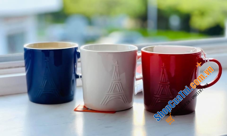SET 3 CỐC UỐNG NƯỚC LE CREUSET 350ml HÌNH THÁP EIFFEL (Ép- Phen) màu xanh-trắng-đỏ (màu cờ Pháp).