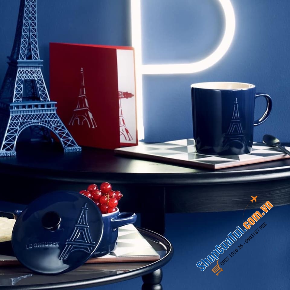 SET 3 CỐC UỐNG NƯỚC LE CREUSET 350ml HÌNH THÁP EIFFEL (Ép- Phen) màu xanh-trắng-đỏ (màu cờ Pháp).