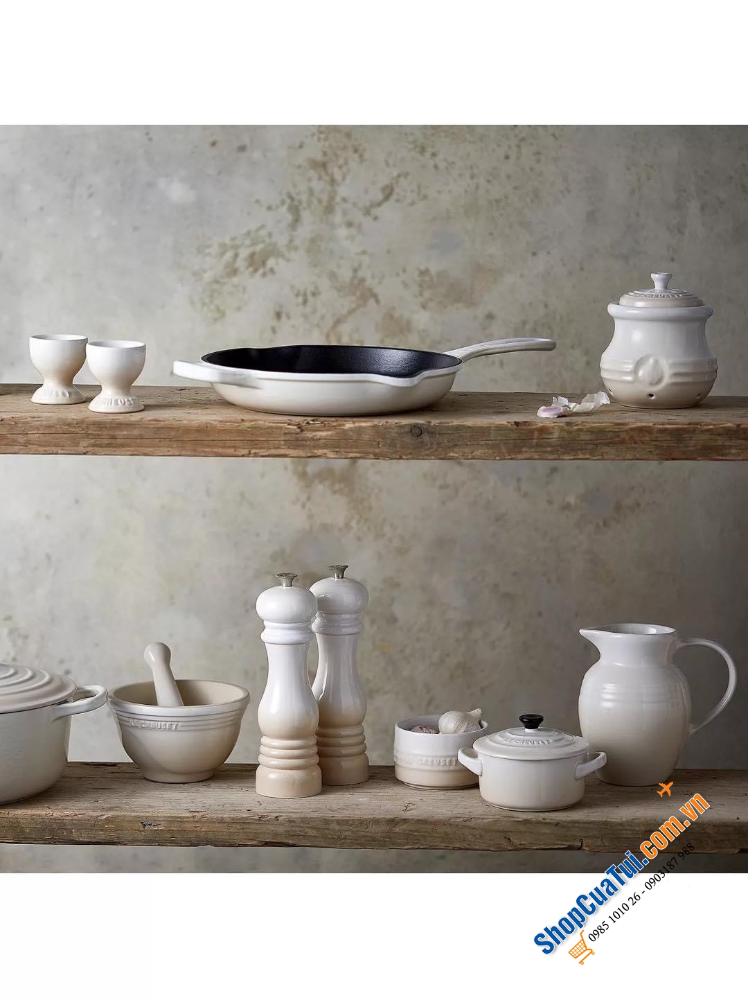 HŨ ĐỰNG TỎI LE CREUSET MÀU KEM - MÀU ĐỎ.