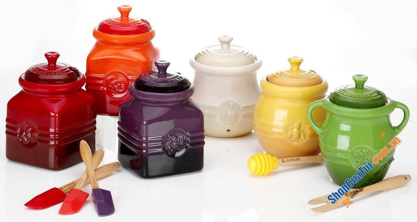 HŨ ĐỰNG TỎI LE CREUSET MÀU KEM - MÀU ĐỎ.