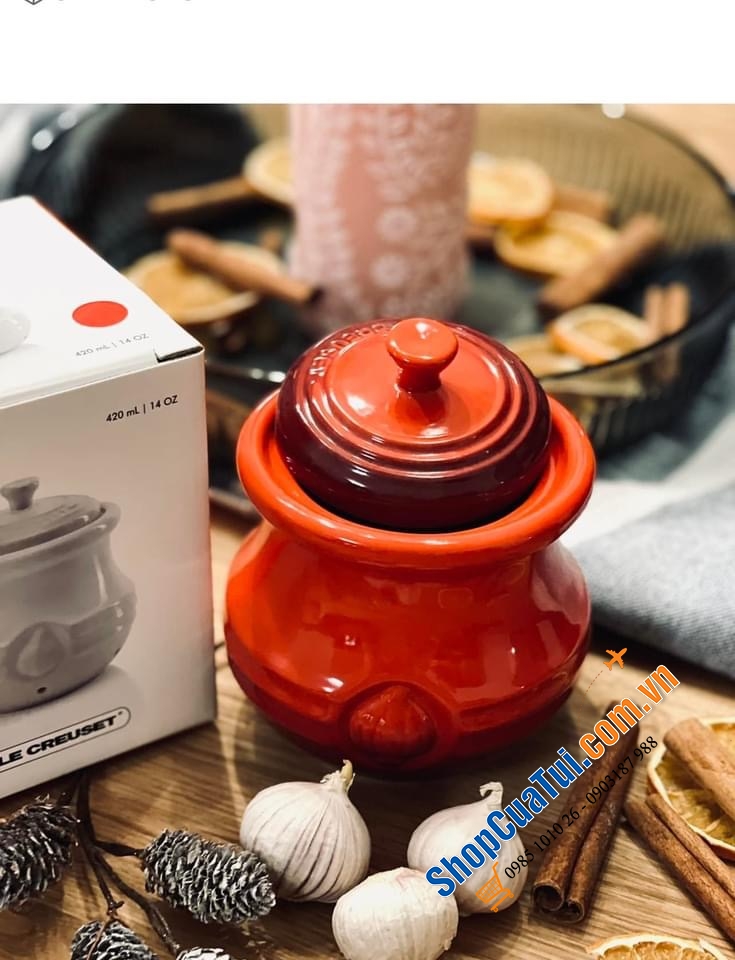 HŨ ĐỰNG TỎI LE CREUSET MÀU KEM - MÀU ĐỎ.