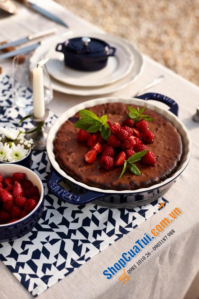 KHAY BÁNH TARTE, KHAY NƯỚNG NÔNG, ĐĨA ĐỰNG STAUB 24 cm MÀU XANH DA TRỜI ĐẬM