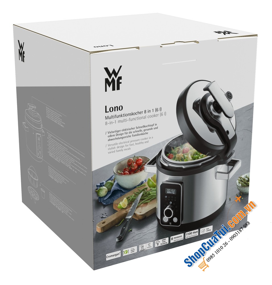 Nồi áp suất điện đa năng WMF Lono 8 trong 1. Cho các món hầm nhanh, nấu chậm tròn vị, giữ nguyên dinh dưỡng & vitamin