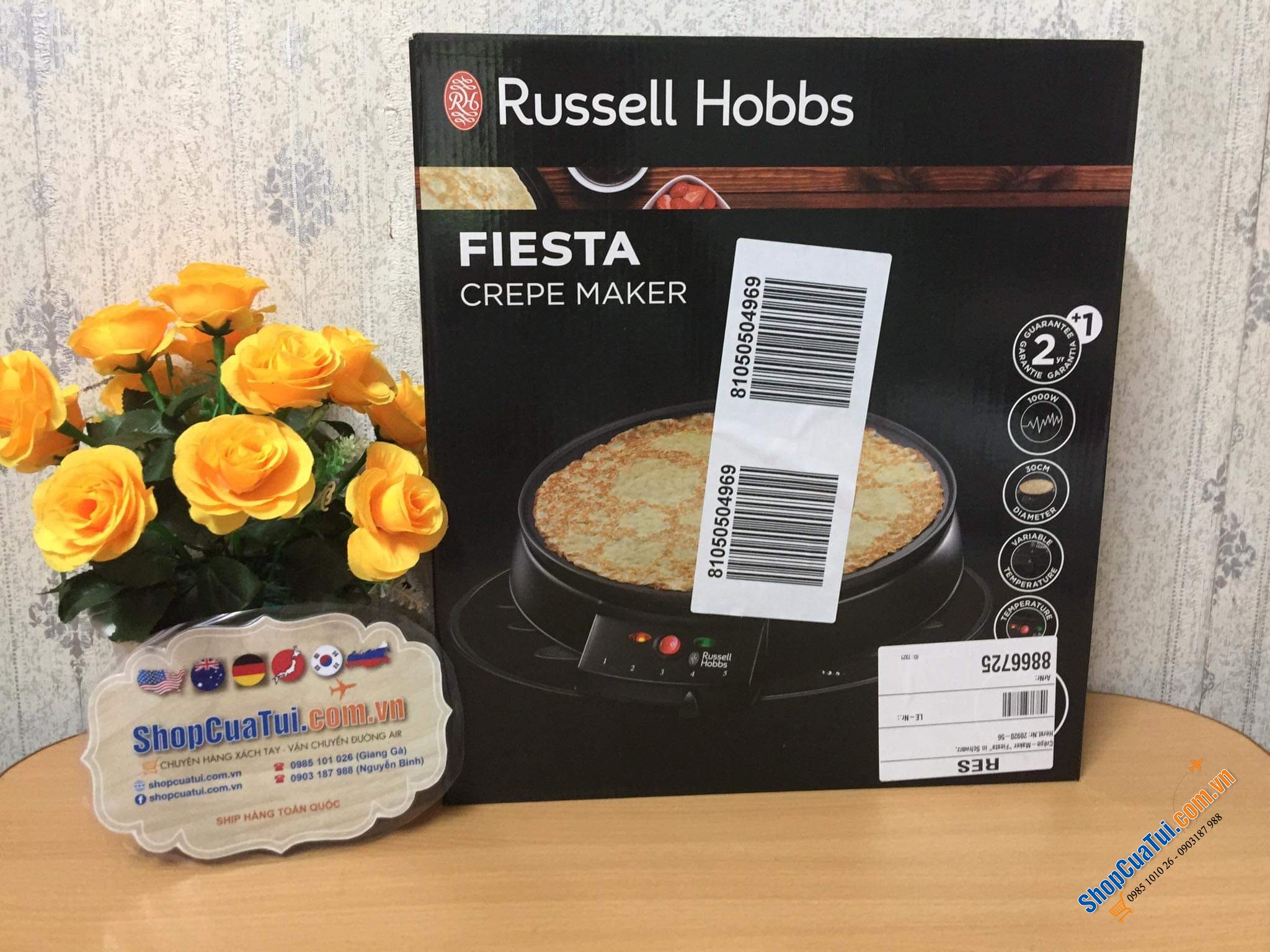 Máy làm bánh Crepes Maker Russell Hobbs màu đen