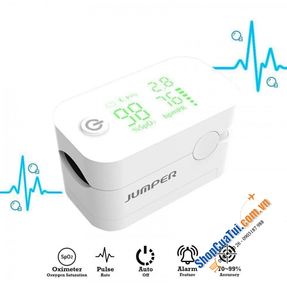 Máy đo nồng độ oxy máu , SPO2, PR, PI Jumper JPD-500G kết nối Bluetooth, màn hình Led