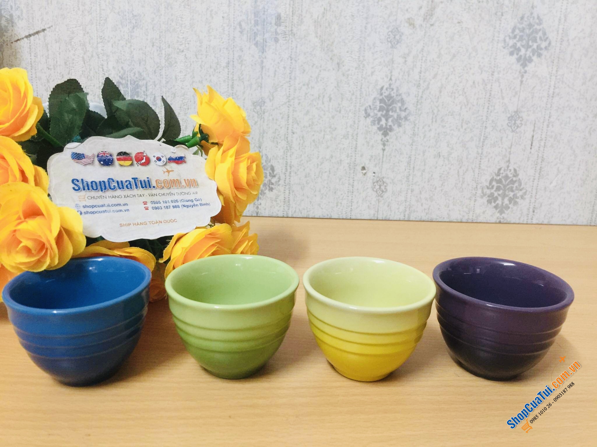 SET 4 CHÉN TRÀ LE CREUSET MÀU SẮC.