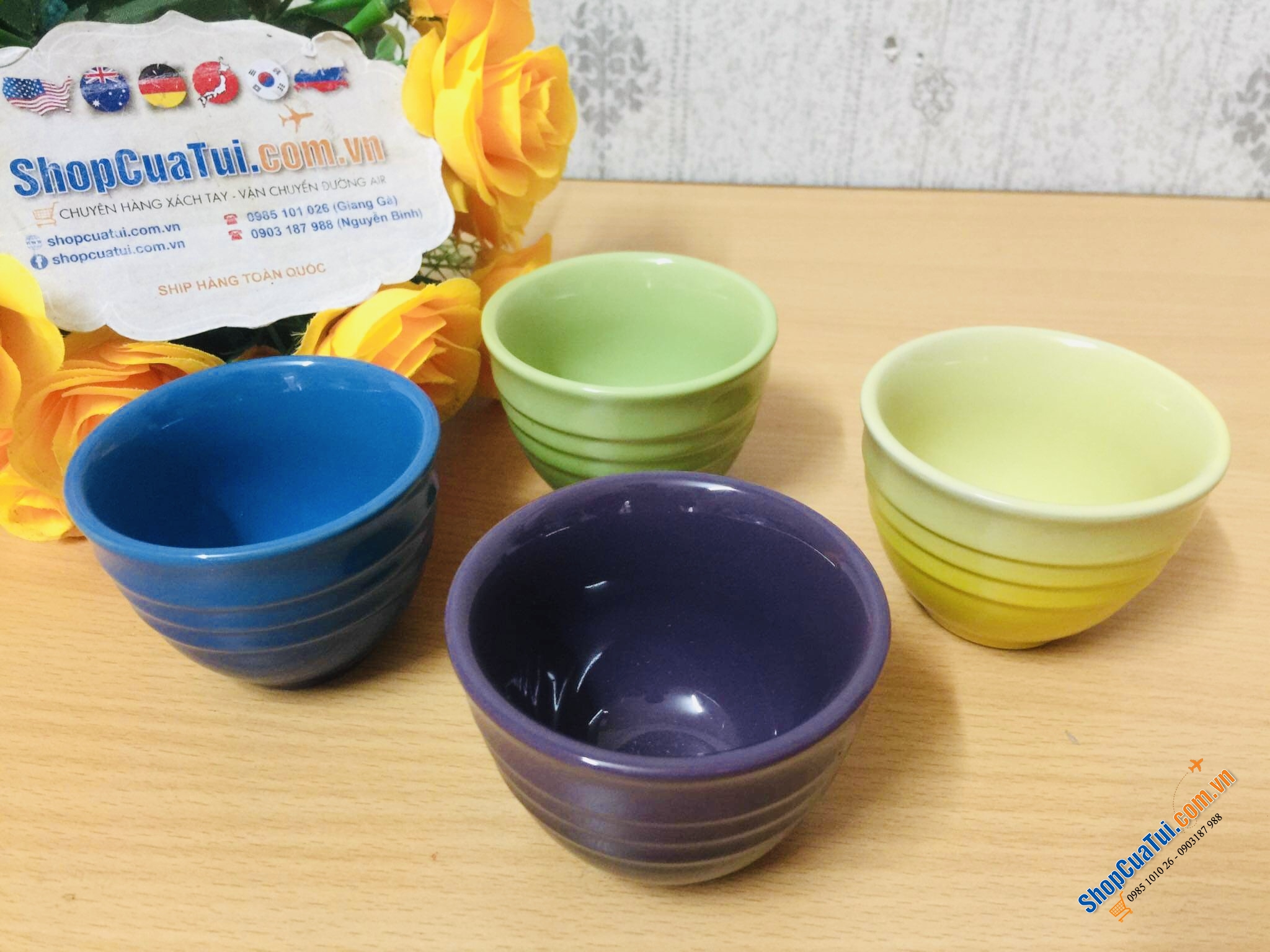 SET 4 CHÉN TRÀ LE CREUSET MÀU SẮC.