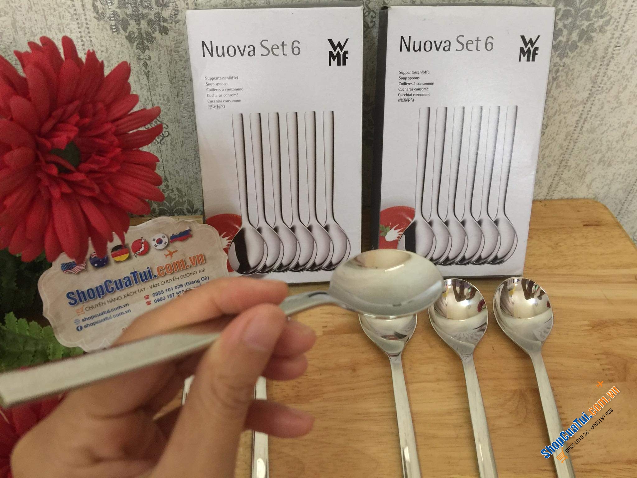 Set 6 thìa WMF NOUVA dáng ngắn 16,5cm dùng ăn cháo, ăn cơm, ăn súp