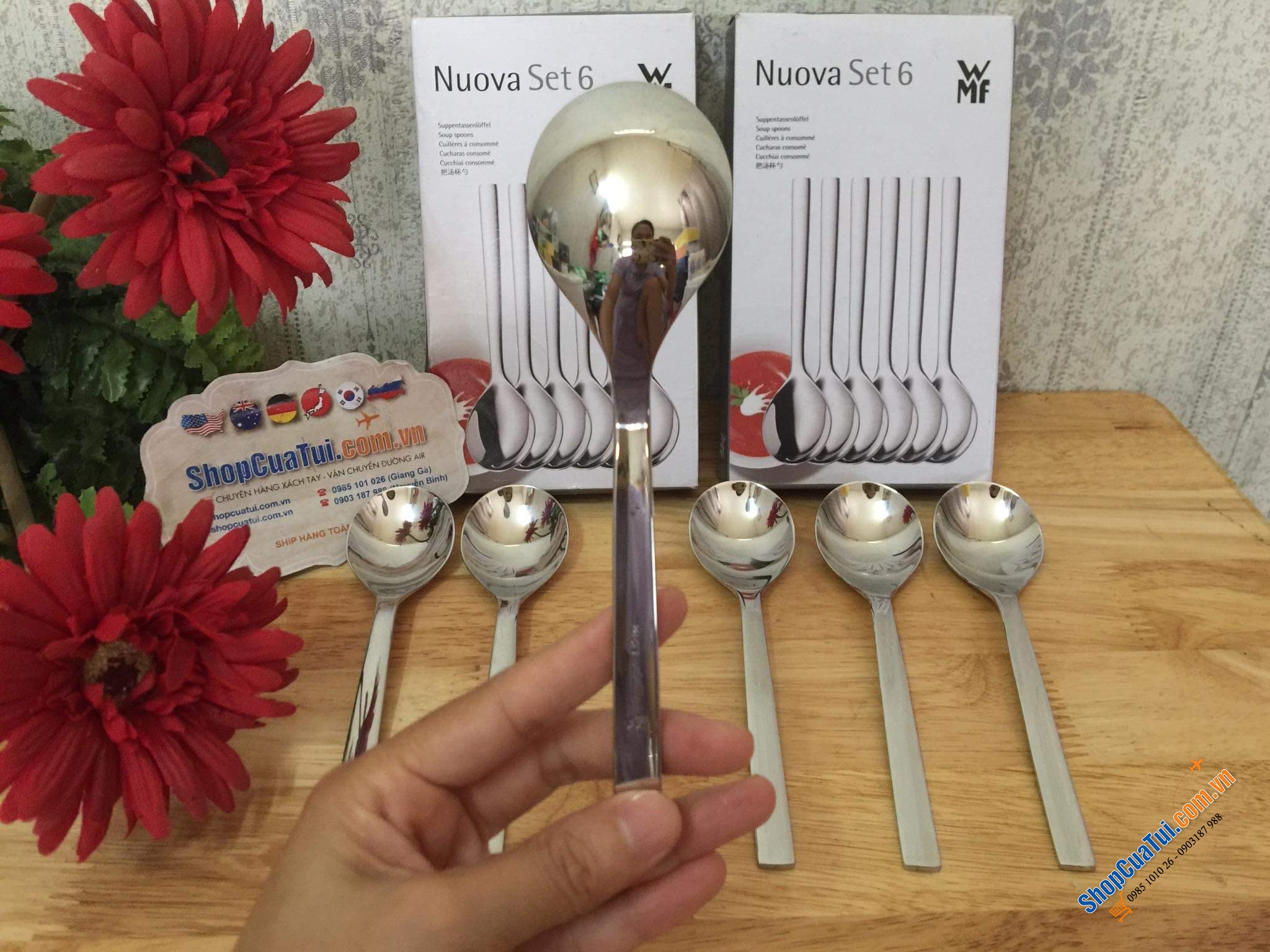 Set 6 thìa WMF NOUVA dáng ngắn 16,5cm dùng ăn cháo, ăn cơm, ăn súp