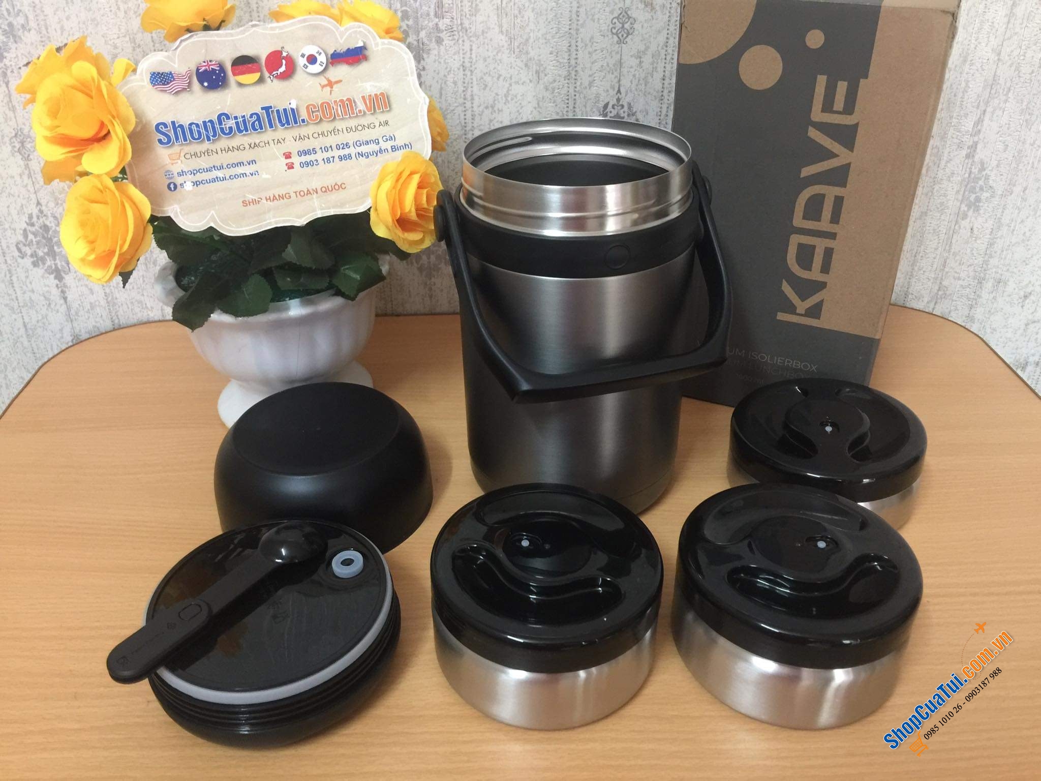 Cặp lồng - Hộp cơm giữ nhiệt 3 tầng lồng inox 1.8L KAAVE