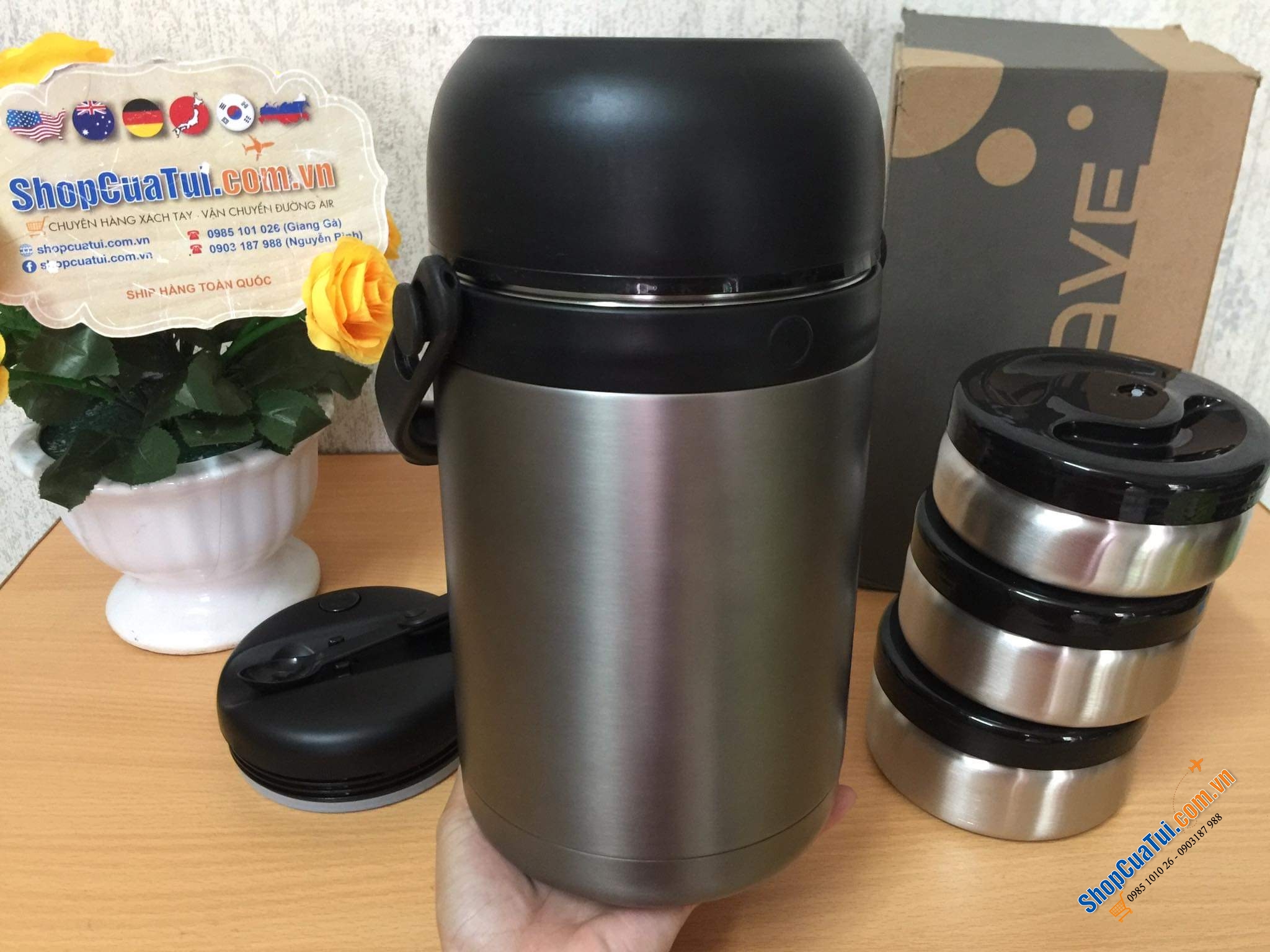 Cặp lồng - Hộp cơm giữ nhiệt 3 tầng lồng inox 1.8L KAAVE