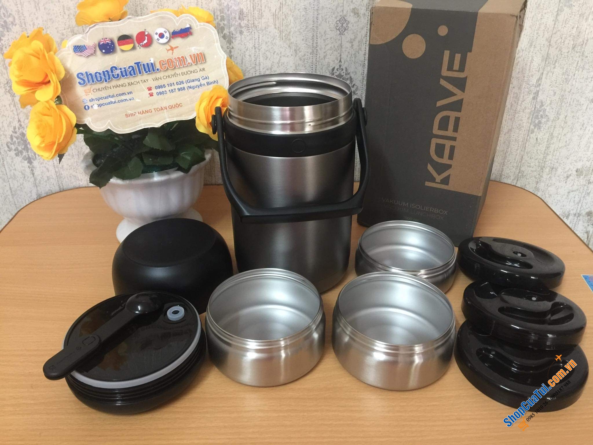 Cặp lồng - Hộp cơm giữ nhiệt 3 tầng lồng inox 1.8L KAAVE