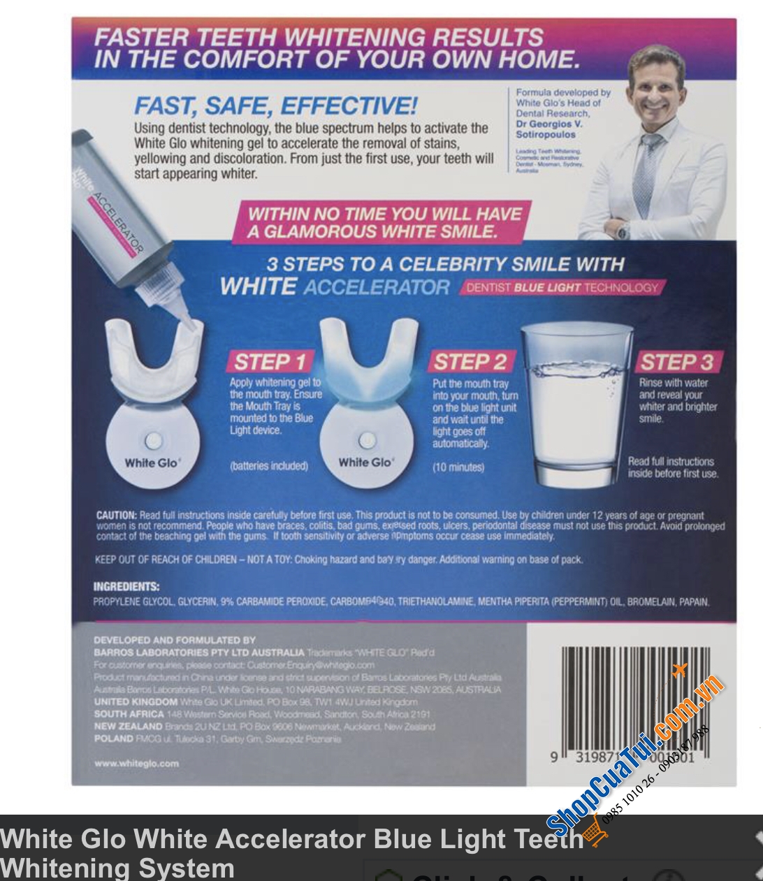 Máy Làm Trắng Răng White Glo White Accelerator Blue Light Teeth Whitening System