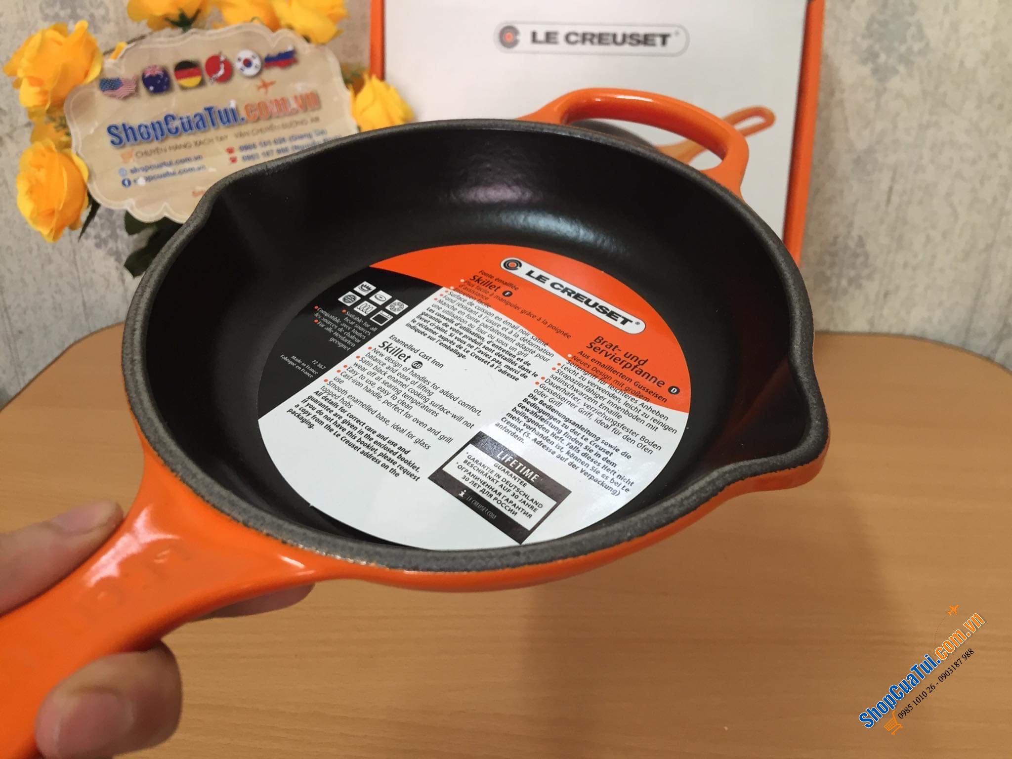 CHẢO RÁN LE CREUSET CAM 16 cm có tay cầm, có miệng chắt dầu