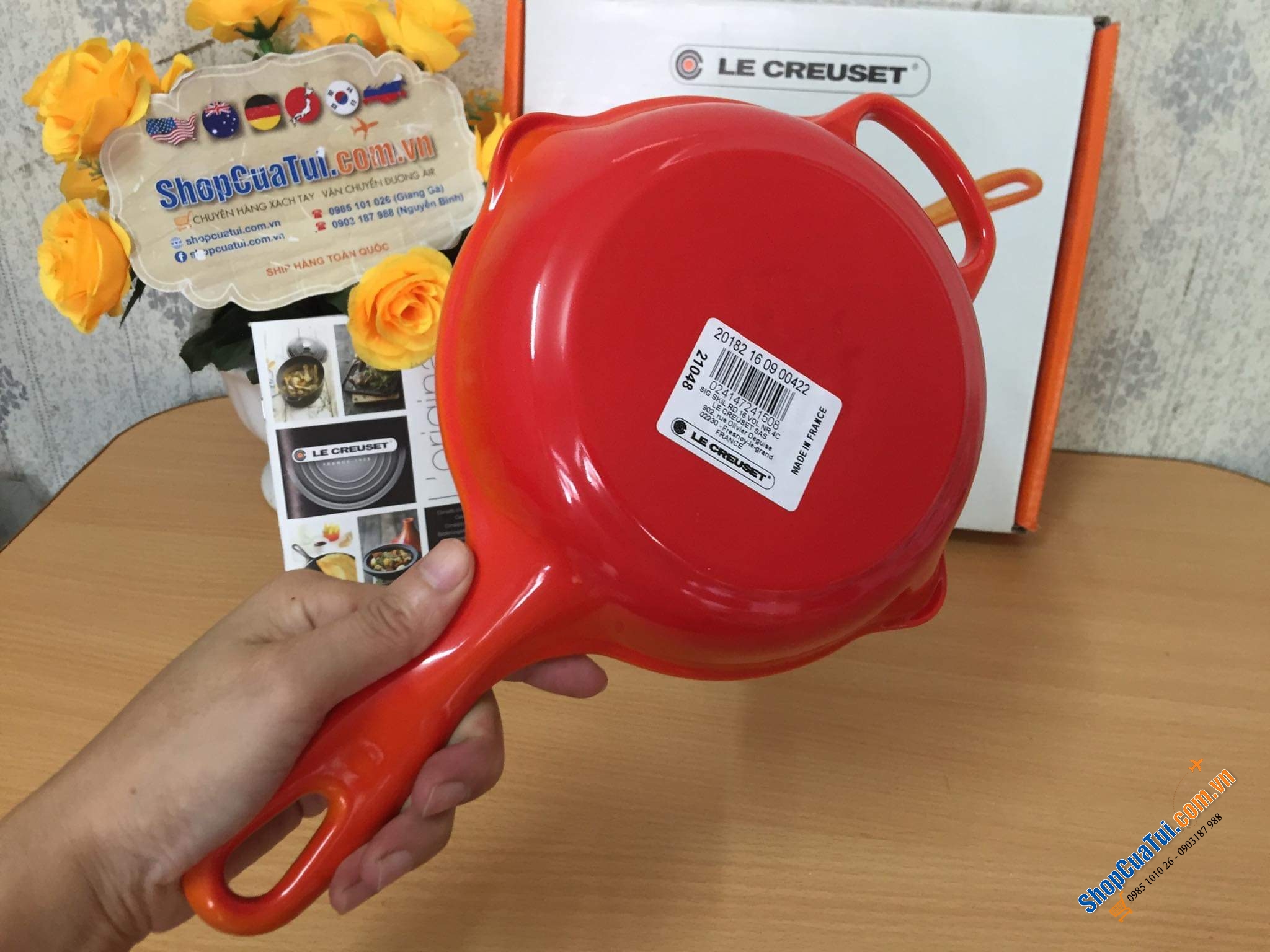 CHẢO RÁN LE CREUSET CAM 16 cm có tay cầm, có miệng chắt dầu