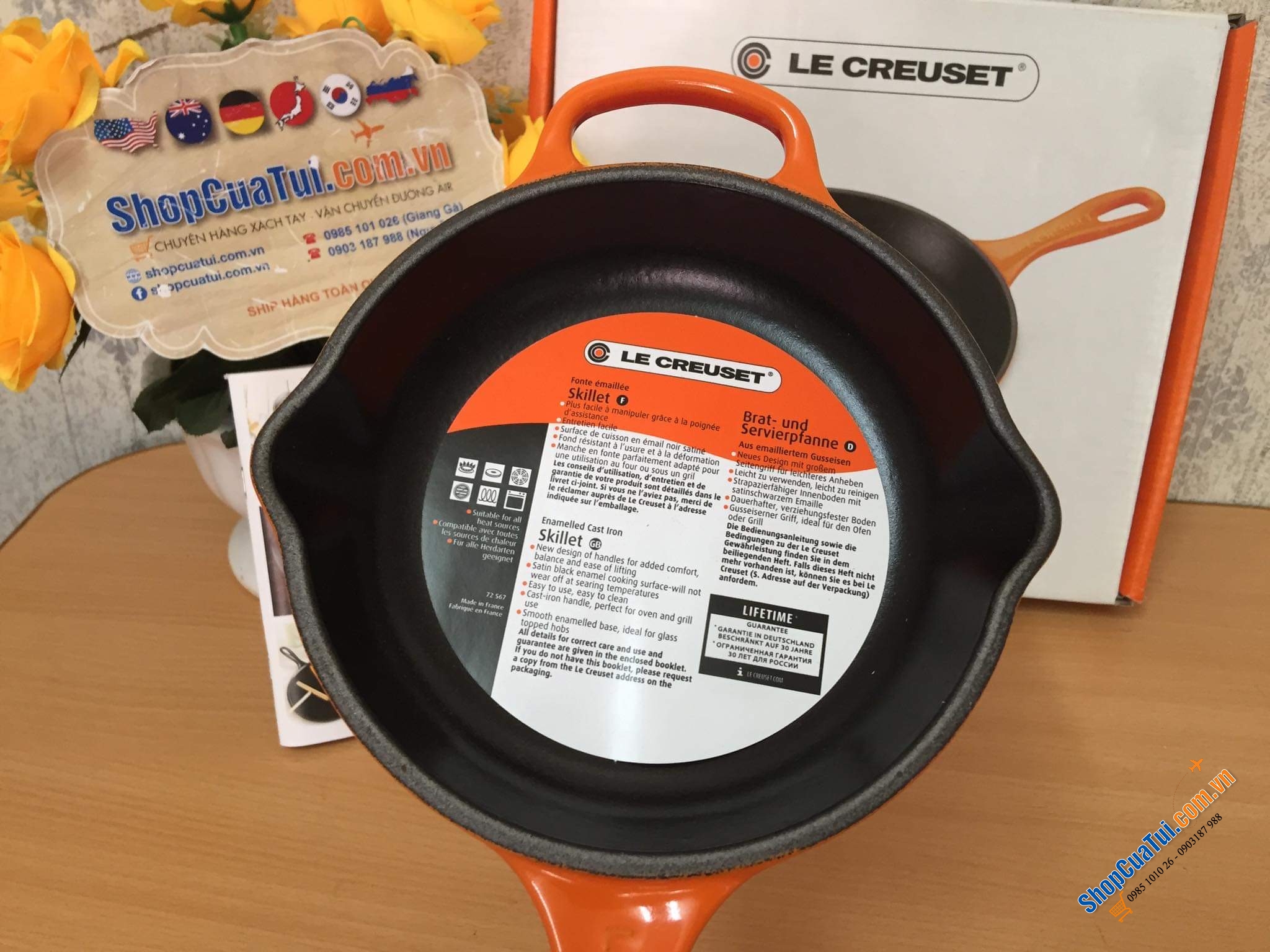 CHẢO RÁN LE CREUSET CAM 16 cm có tay cầm, có miệng chắt dầu
