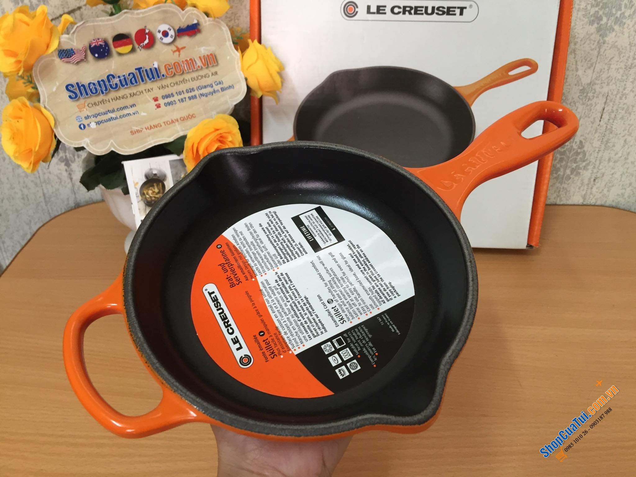 CHẢO RÁN LE CREUSET CAM 16 cm có tay cầm, có miệng chắt dầu