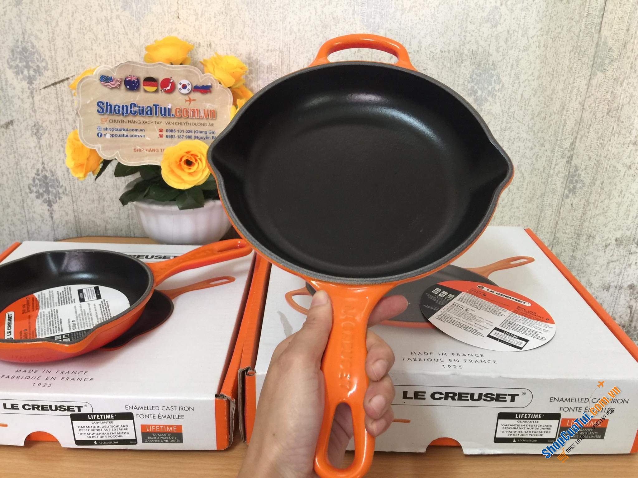 CHẢO RÁN LE CREUSET CAM 16 cm có tay cầm, có miệng chắt dầu
