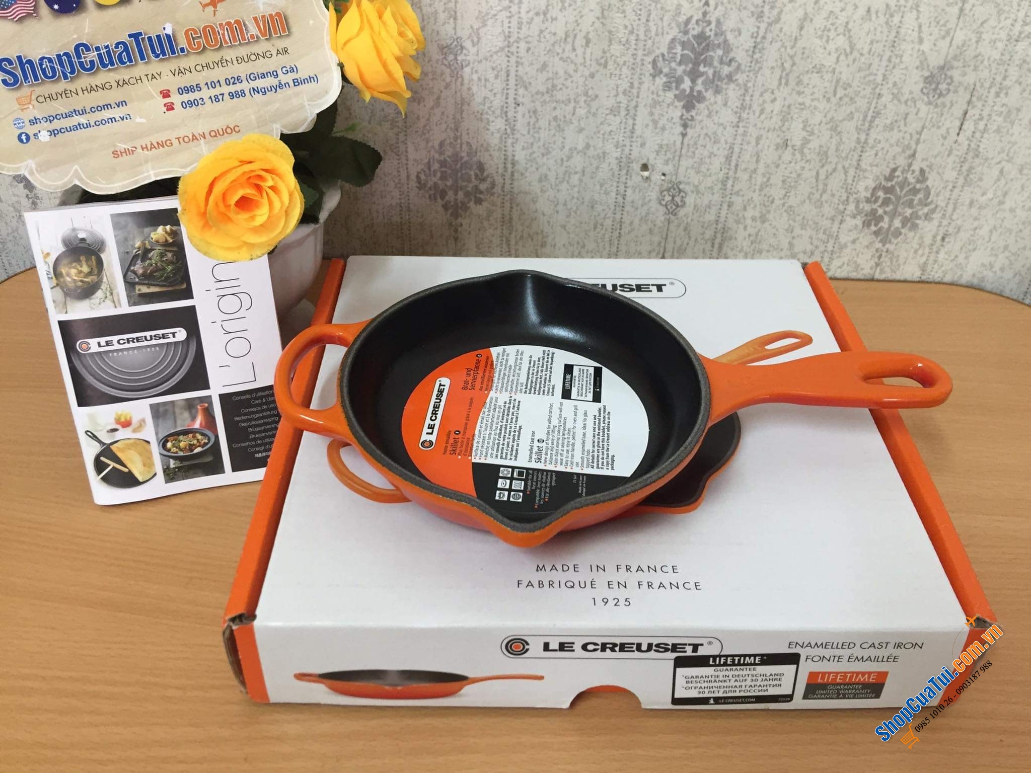 CHẢO RÁN LE CREUSET CAM 16 cm có tay cầm, có miệng chắt dầu