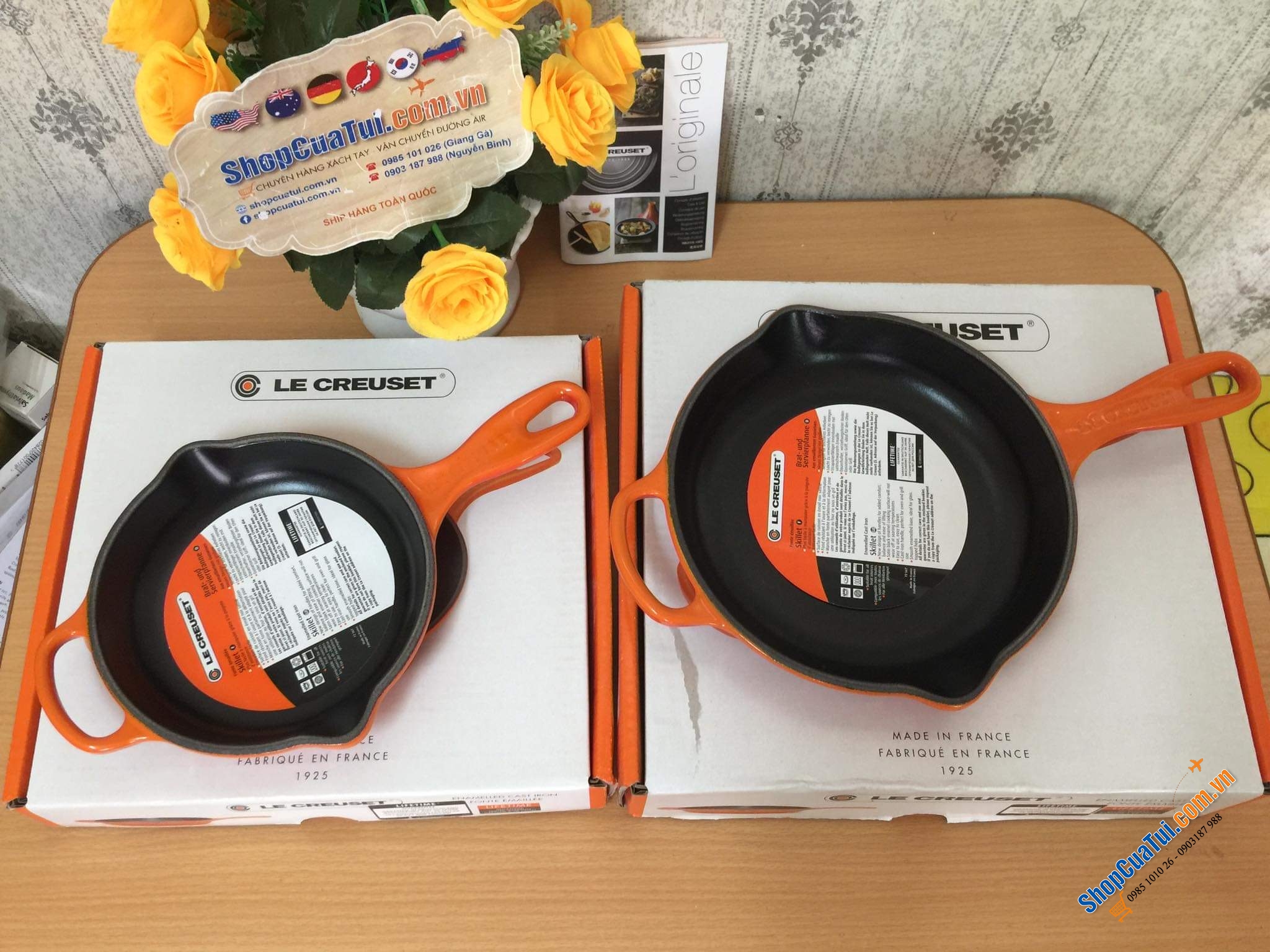 CHẢO RÁN LE CREUSET CAM 16 cm có tay cầm, có miệng chắt dầu