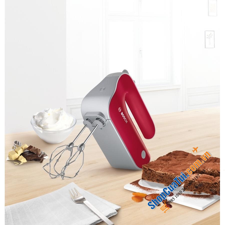 Máy ĐÁNH TRỨNG TRỘN BỘT BOSCH MFQ40303 công suất khỏe nhất 500w màu đỏ Made in Slovenia siêu xịn