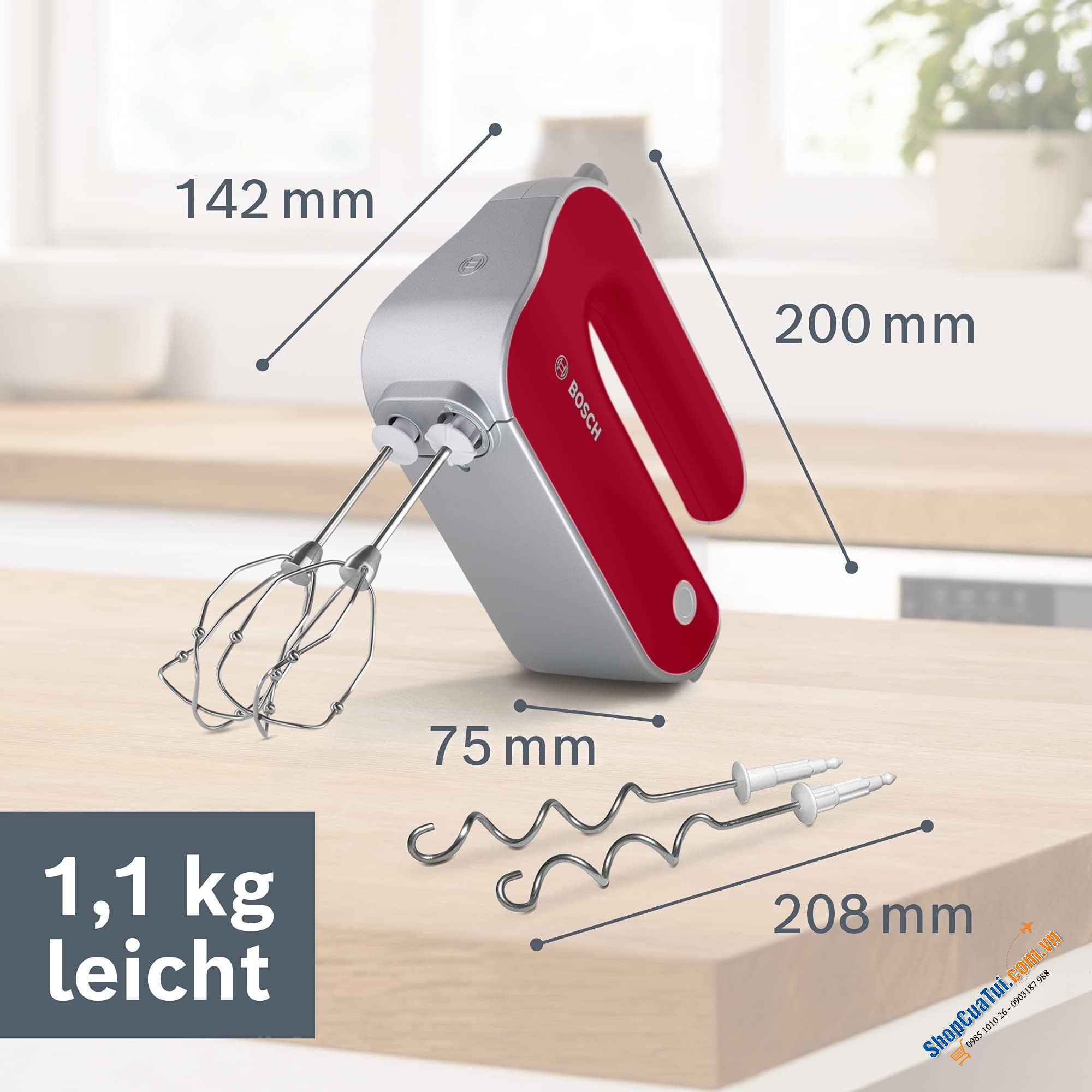 Máy ĐÁNH TRỨNG TRỘN BỘT BOSCH MFQ40303 công suất khỏe nhất 500w màu đỏ Made in Slovenia siêu xịn