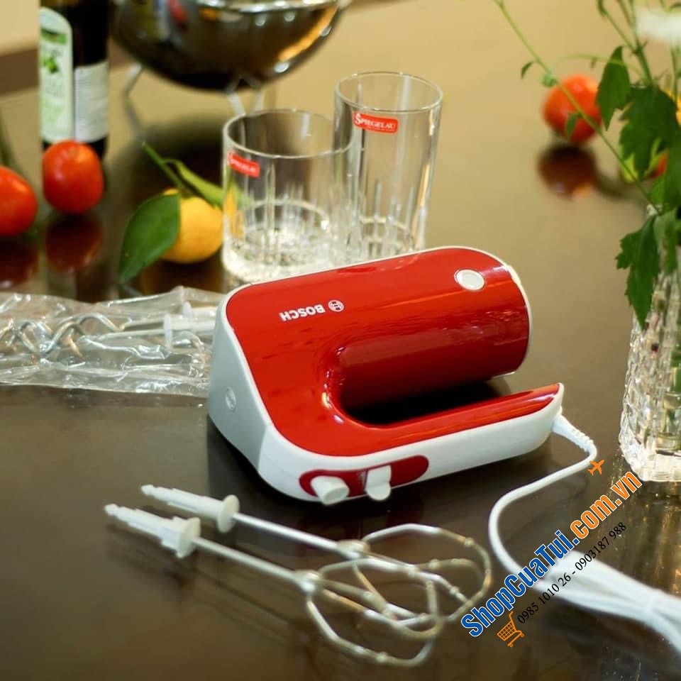 Máy ĐÁNH TRỨNG TRỘN BỘT BOSCH MFQ40303 công suất khỏe nhất 500w màu đỏ Made in Slovenia siêu xịn