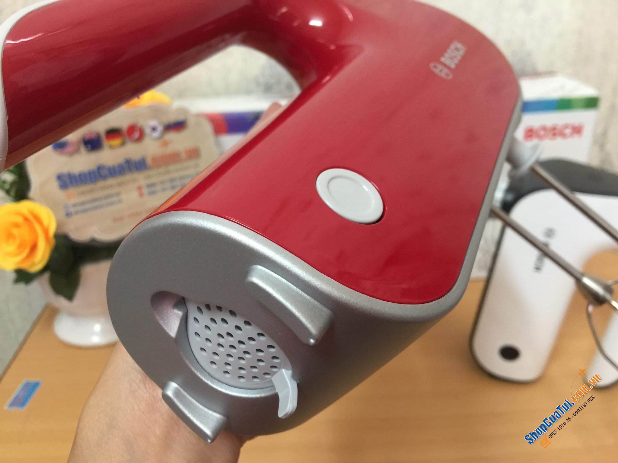 Máy ĐÁNH TRỨNG TRỘN BỘT BOSCH MFQ40303 công suất khỏe nhất 500w màu đỏ Made in Slovenia siêu xịn