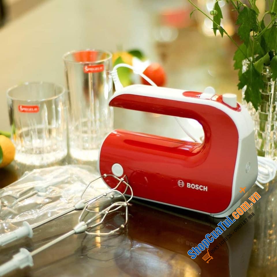 Máy ĐÁNH TRỨNG TRỘN BỘT BOSCH MFQ40303 công suất khỏe nhất 500w màu đỏ Made in Slovenia siêu xịn