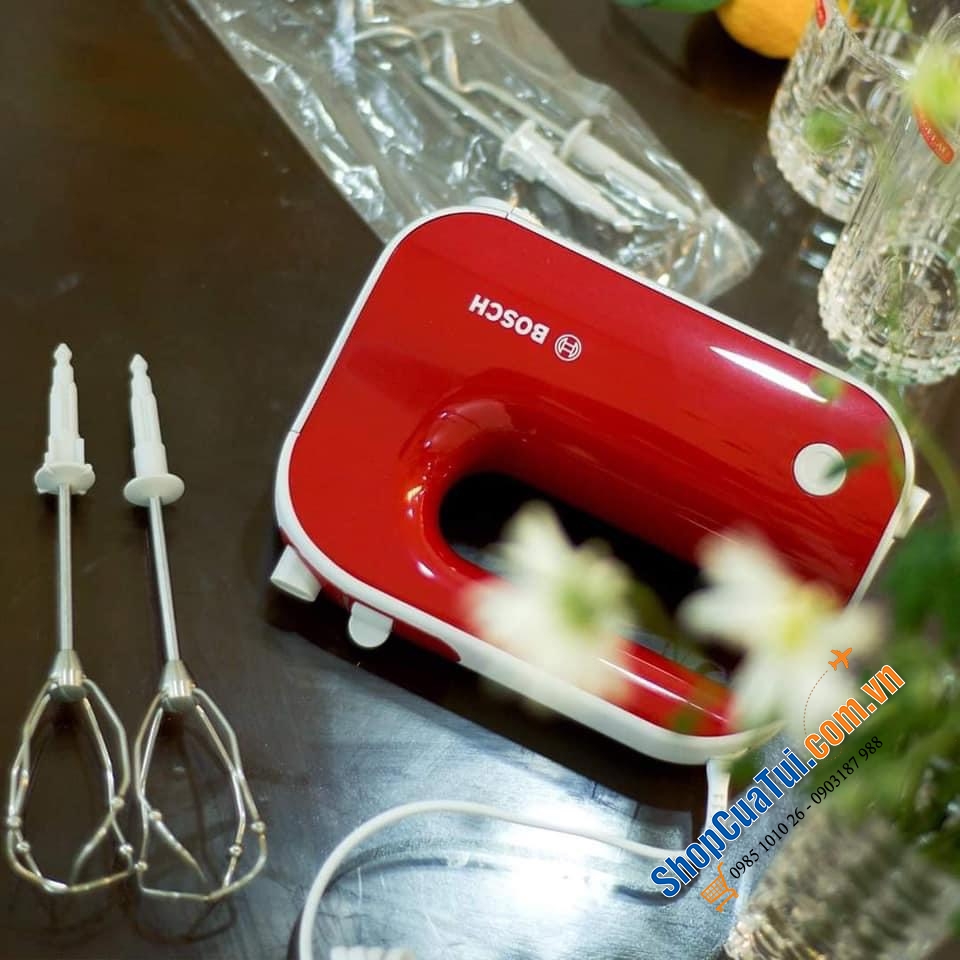 Máy ĐÁNH TRỨNG TRỘN BỘT BOSCH MFQ40303 công suất khỏe nhất 500w màu đỏ Made in Slovenia siêu xịn