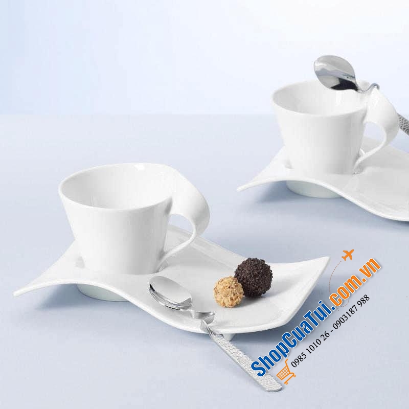 Trọn bộ Đĩa - Cốc - Thìa uống cà phê/ trà Villeroy Boch New Wave.