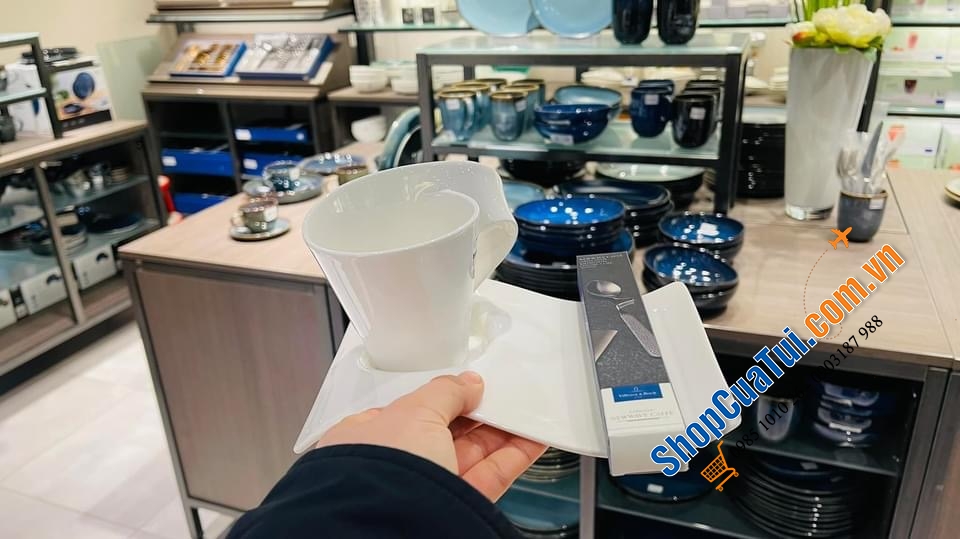 Trọn bộ Đĩa - Cốc - Thìa uống cà phê/ trà Villeroy Boch New Wave.