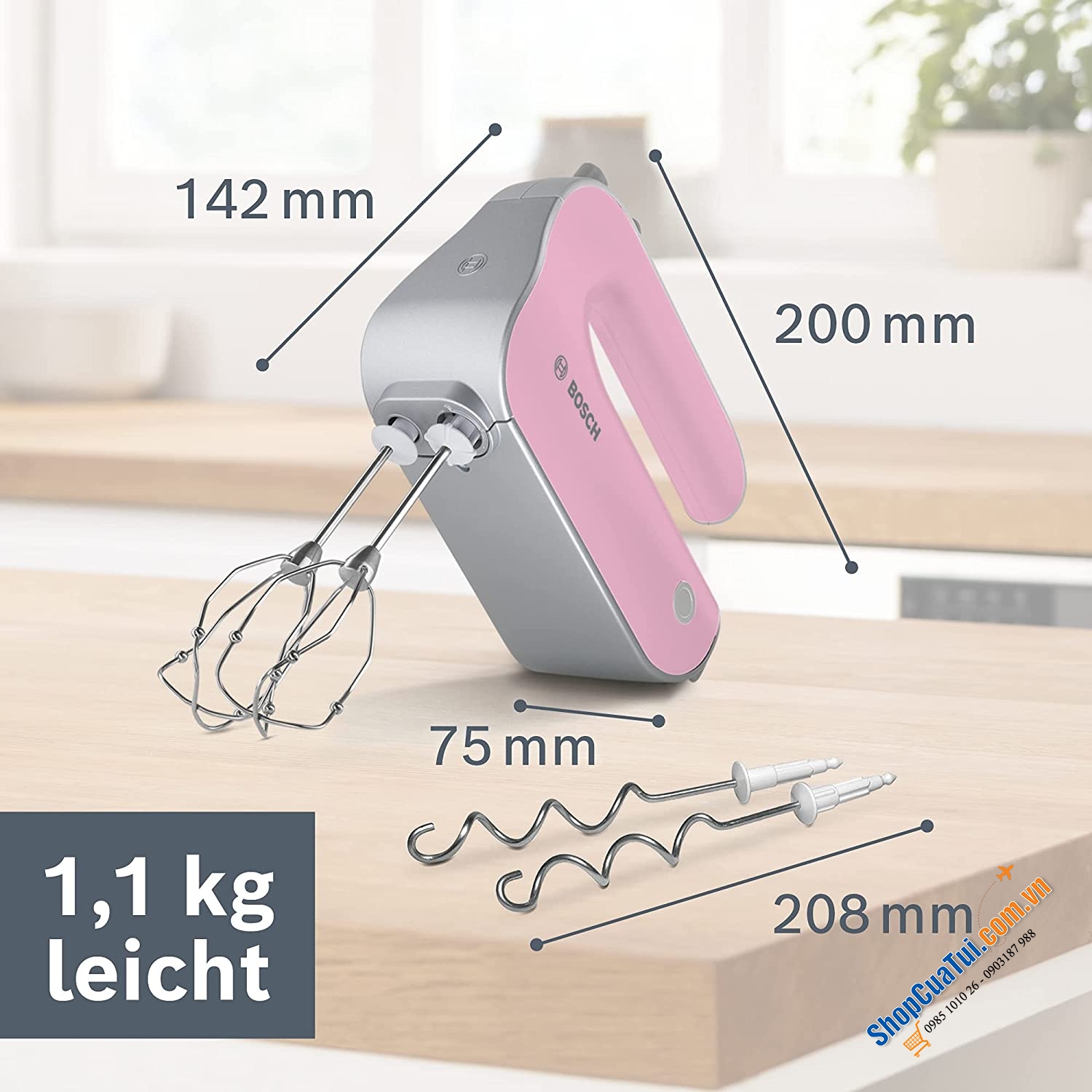 Máy Đánh Trứng Cầm Tay Bosch MFQ4030K Rosa màu Hồng 500W