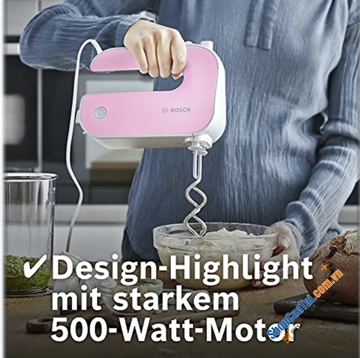 Máy Đánh Trứng Cầm Tay Bosch MFQ4030K Rosa màu Hồng 500W