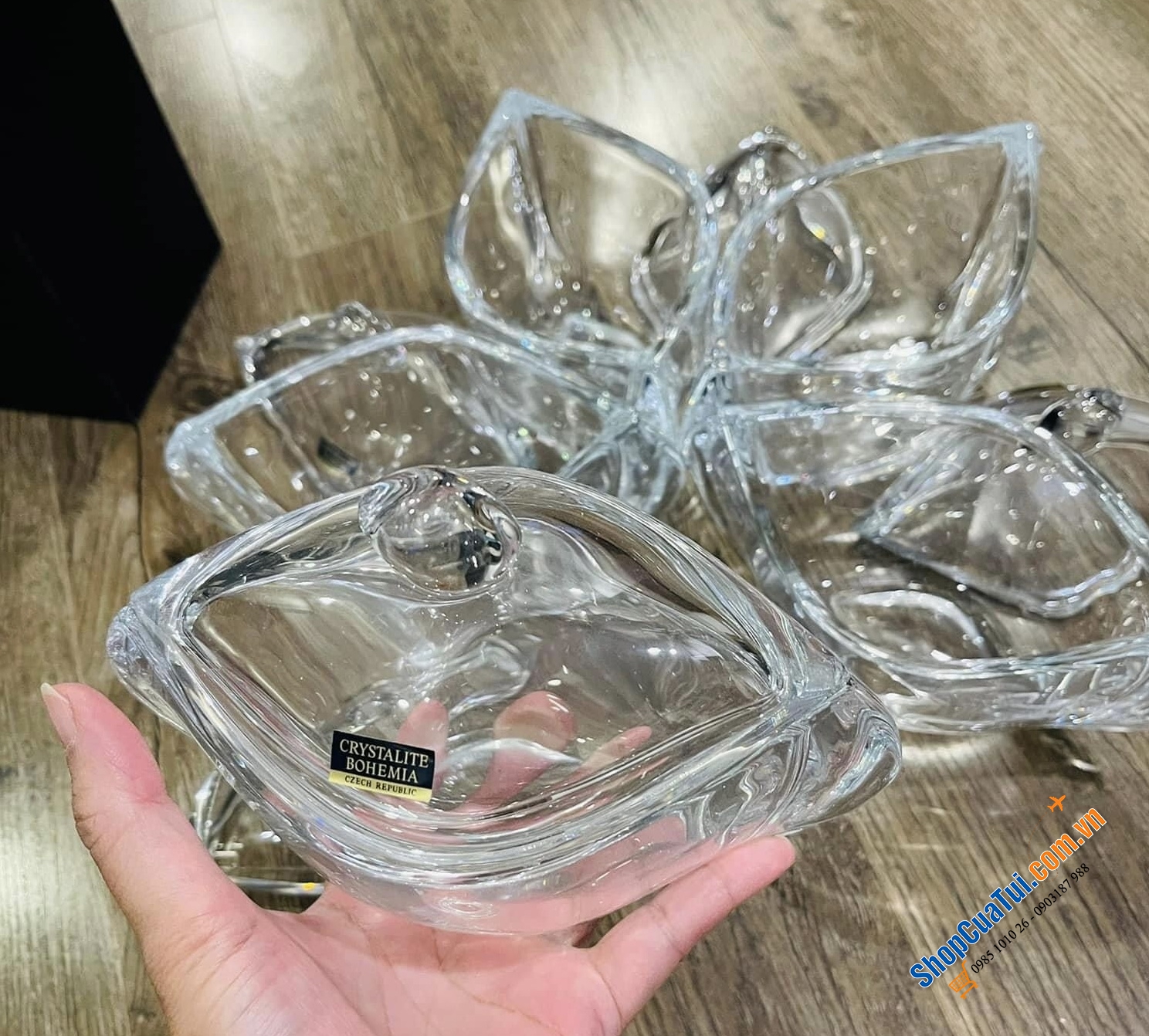 Set 5 Âu, thố đựng mứt, kẹo Bohemia siêu đẹp - Xếp 5 âu thành bông hoa tuyệt mỹ