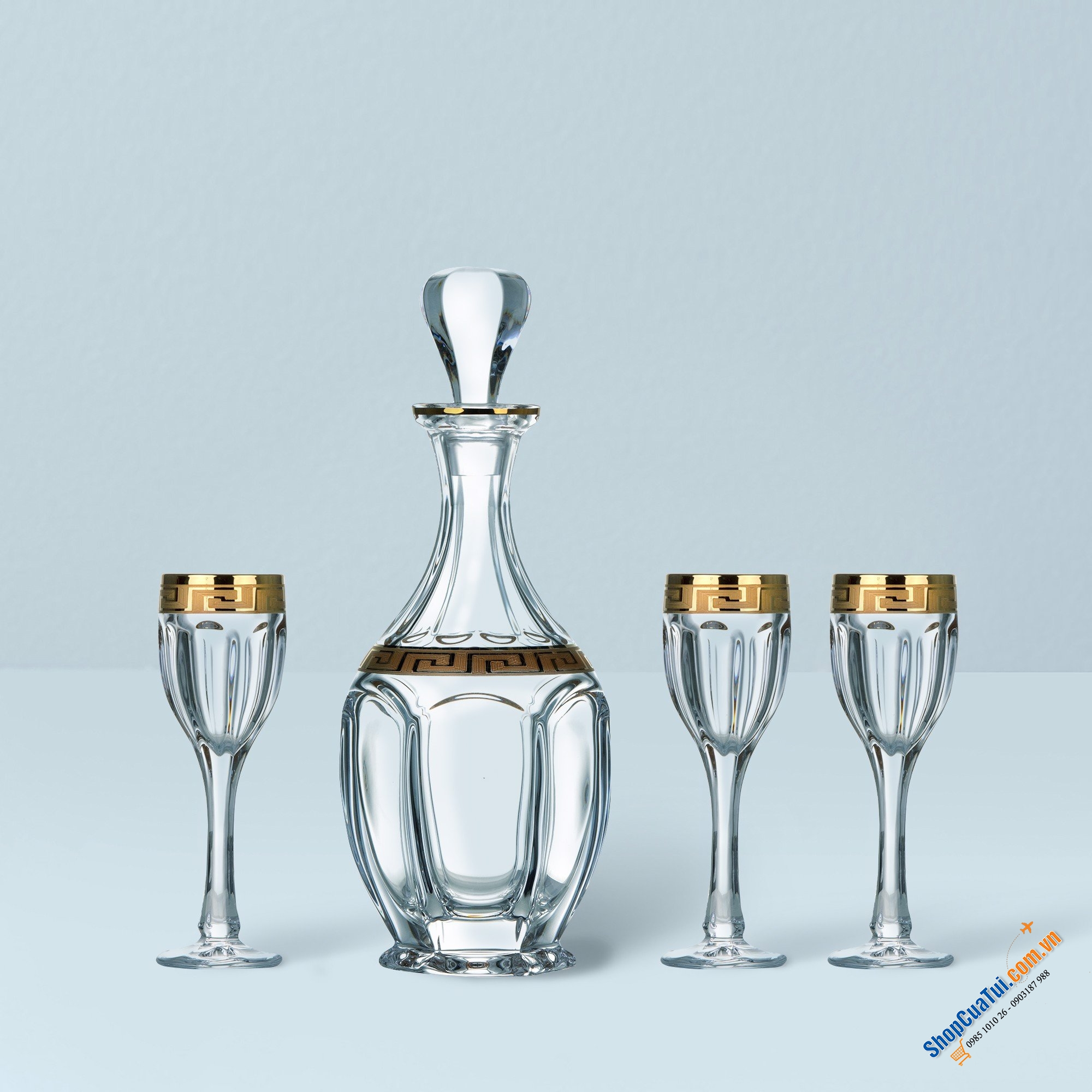 Bộ Bình Ly Bohemia Safari khảm vàng - SX tại Séc