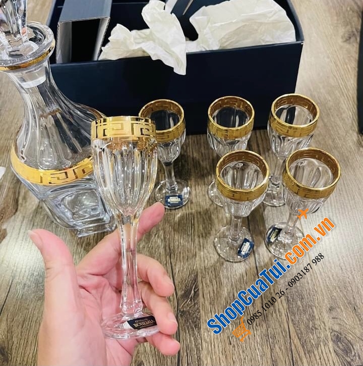 Bộ Bình Ly Bohemia Safari khảm vàng - SX tại Séc