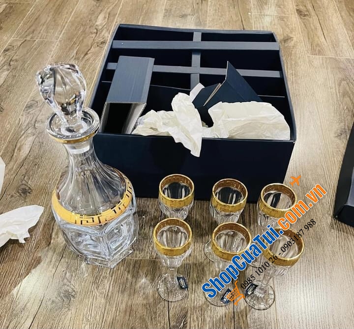 Bộ Bình Ly Bohemia Safari khảm vàng - SX tại Séc