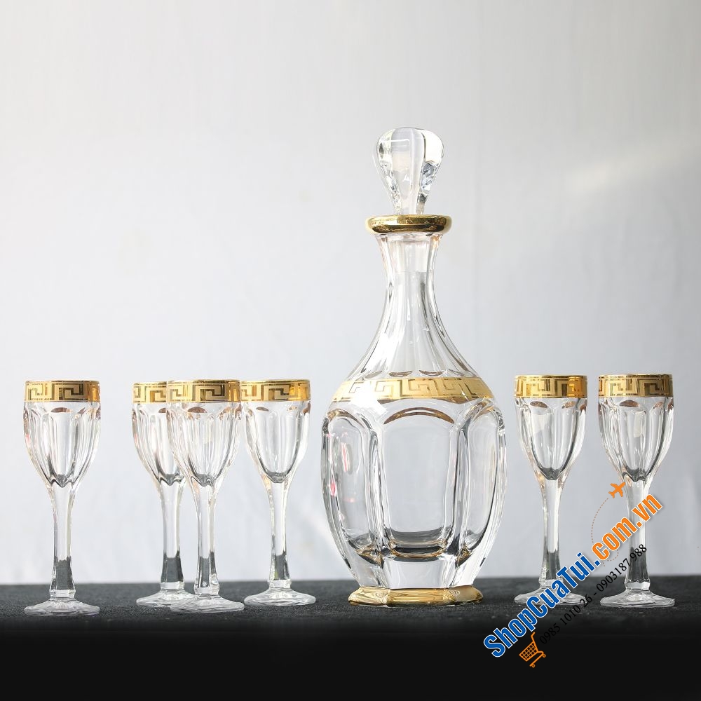 Bộ Bình Ly Bohemia Safari khảm vàng - SX tại Séc