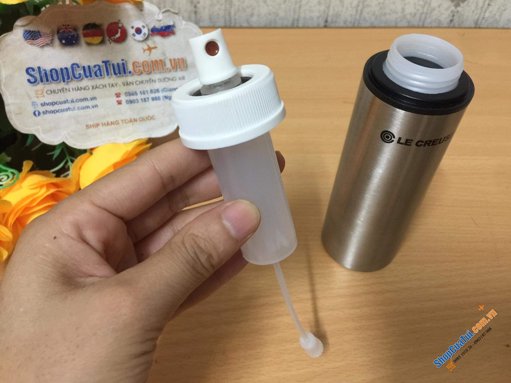 Xịt dầu dấm Le creuset màu inox siêu sang