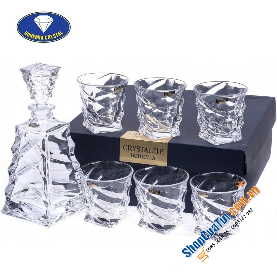 Bộ bình rượu pha lê Bohemia Casablanca sang chảnh từ mọi góc nhìn gồn 1 bình 0,7 lít + 6 cốc 300ml