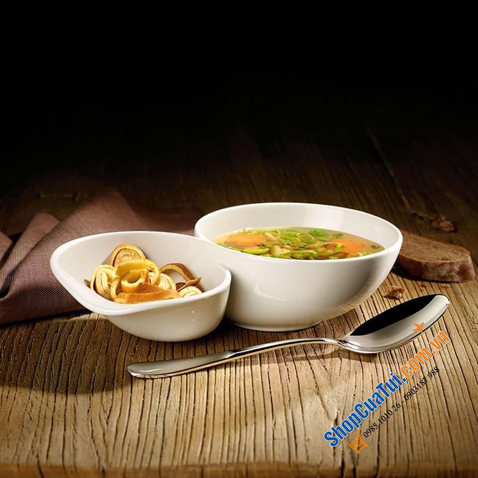 SET ĐÔI BÁT ĂN PHỞ SÚP KÈM KHAY GỐM VILLEROY BOCH SOUP PASSION - MADE IN GERMANY.